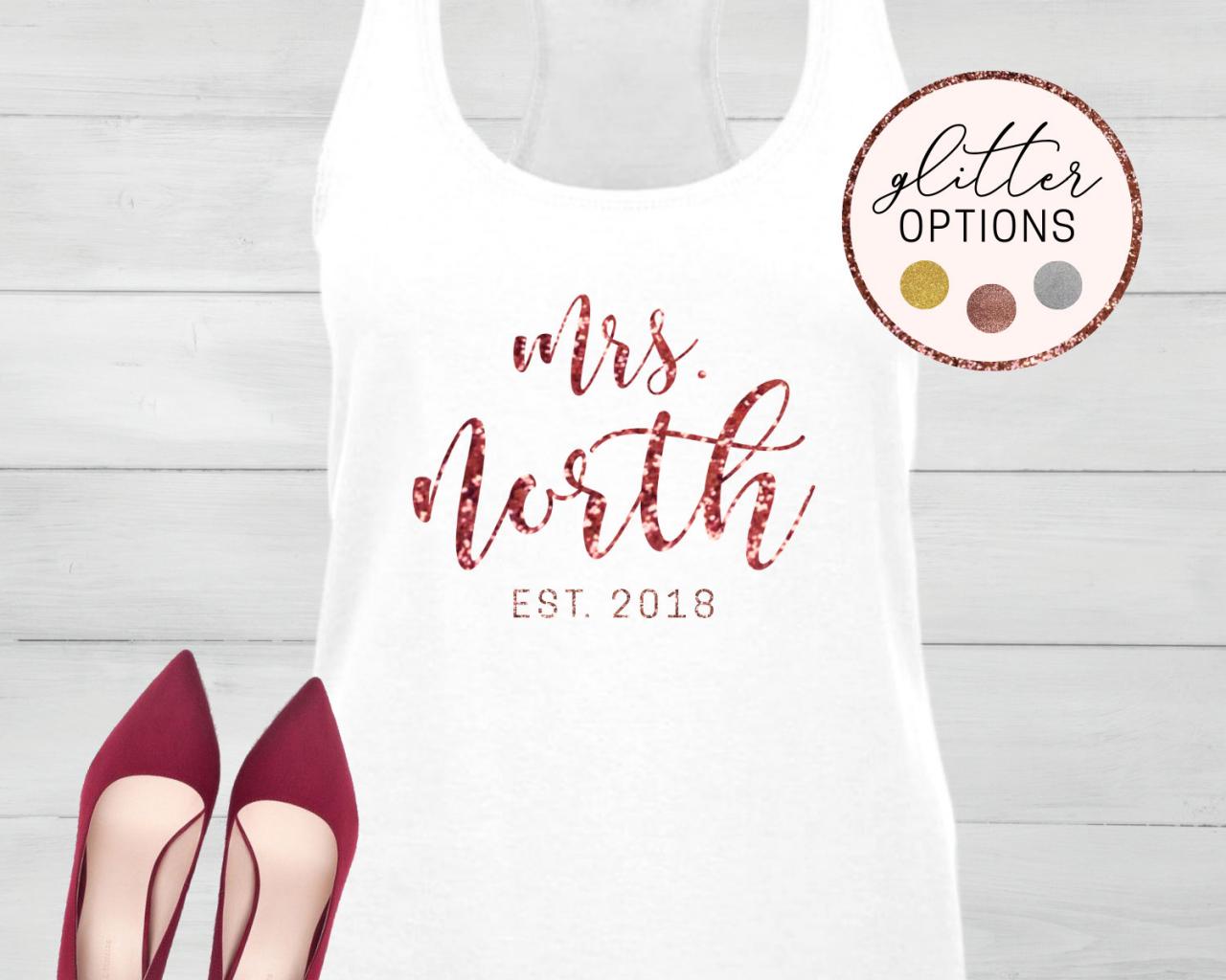 Personalized Mrs Tank Top, Racerback, Custom Date And Name, Newlyweds, Bride Shirt, Just Married, Wedding Gift, Bridal Shower, Engagement