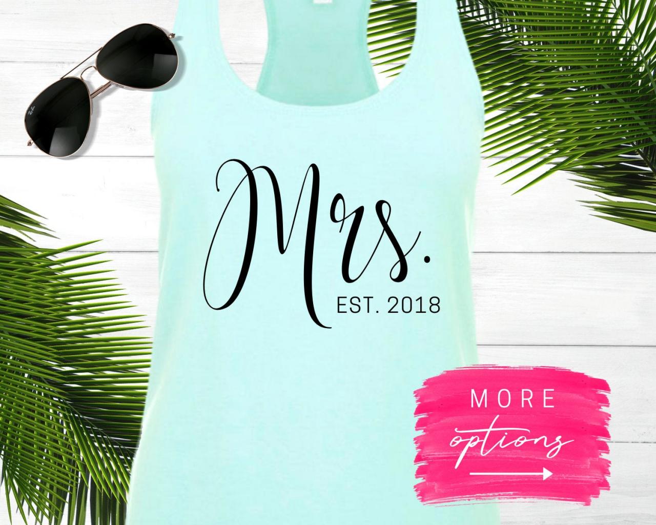Personalized Mrs Tank Top, Racerback, Custom Year, Newlyweds, Couples, Honeymoon, Just Married, Wedding Gift, Bridal Shower, Engagement