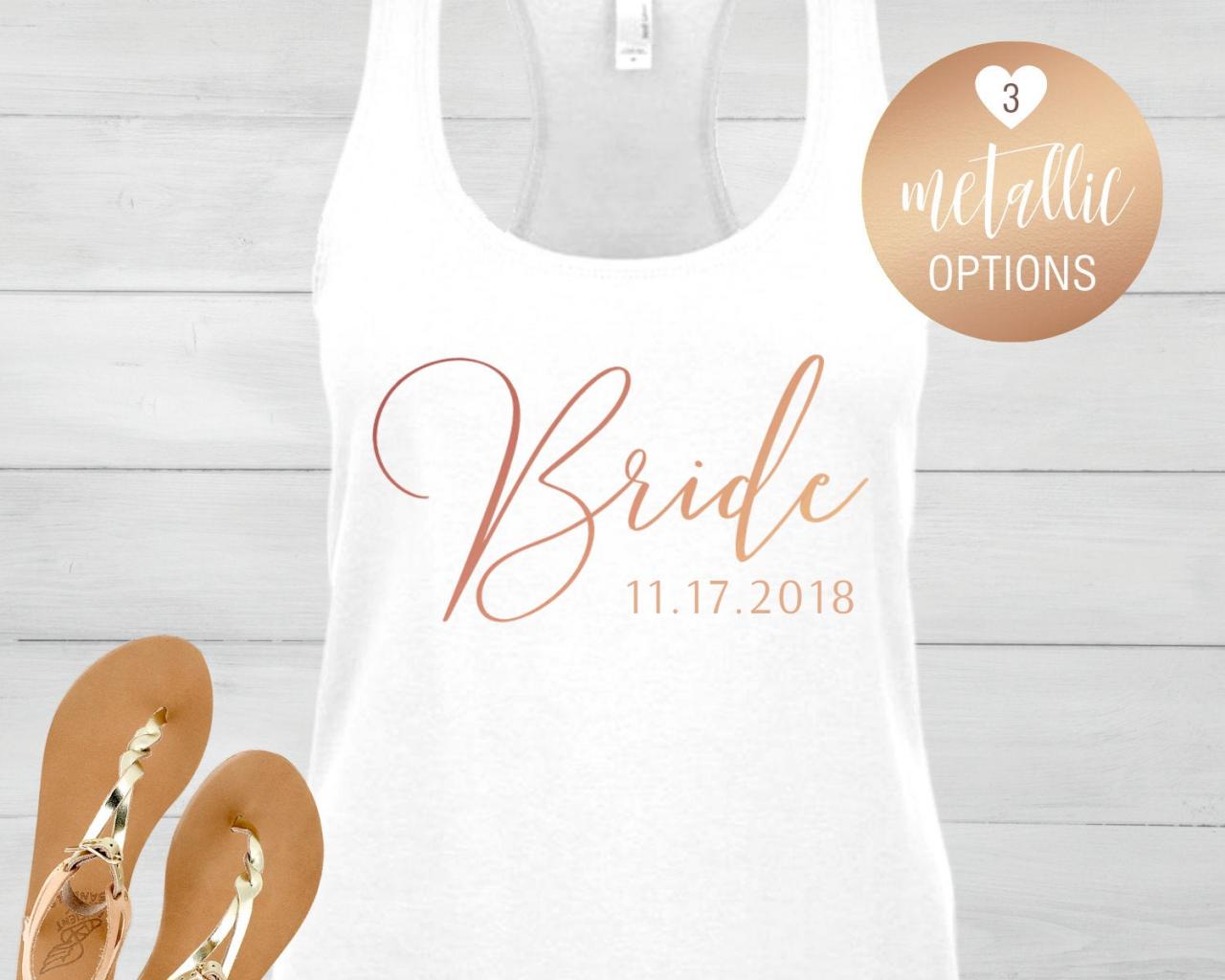 Personalized Bride Tank Top, Racerback, Custom Date, Newlyweds, Couples, Honeymoon, Just Married, Wedding Gift, Bridal Shower, Engagement