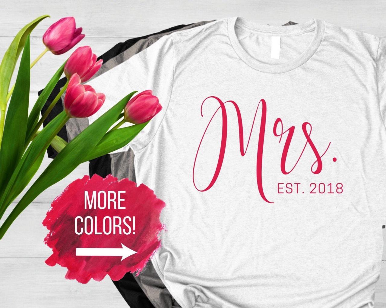 Personalized Mrs Shirt, Custom Date, Newlyweds, Couples, Honeymoon, Just Married, Wedding Gift, Bridal Shower, Engagement, His And Hers