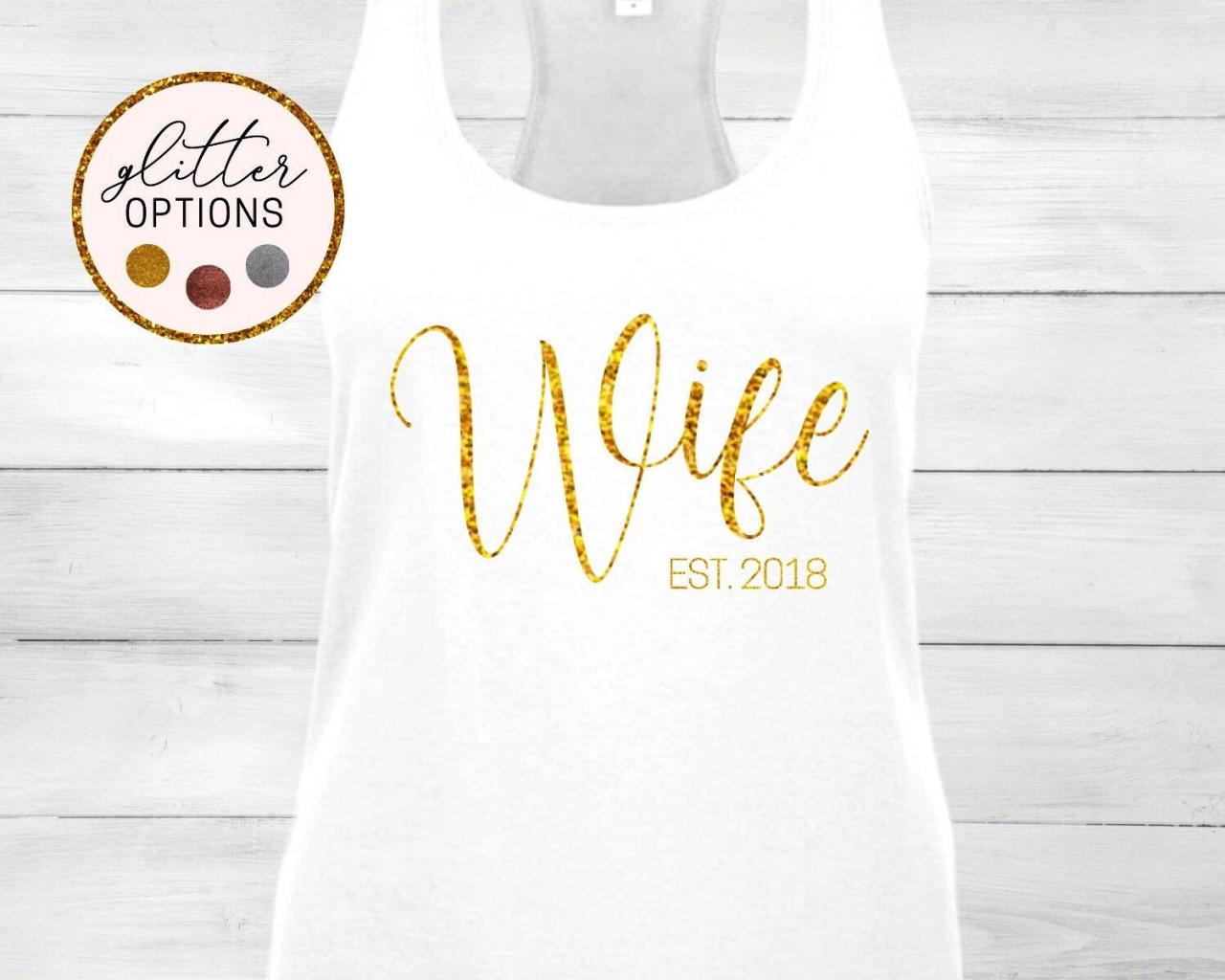 Personalized Wife Tank Top, Racerback, Custom Date, Newlyweds, Couples, Honeymoon, Just Married, Wedding Gift, Bridal Shower, Engagement