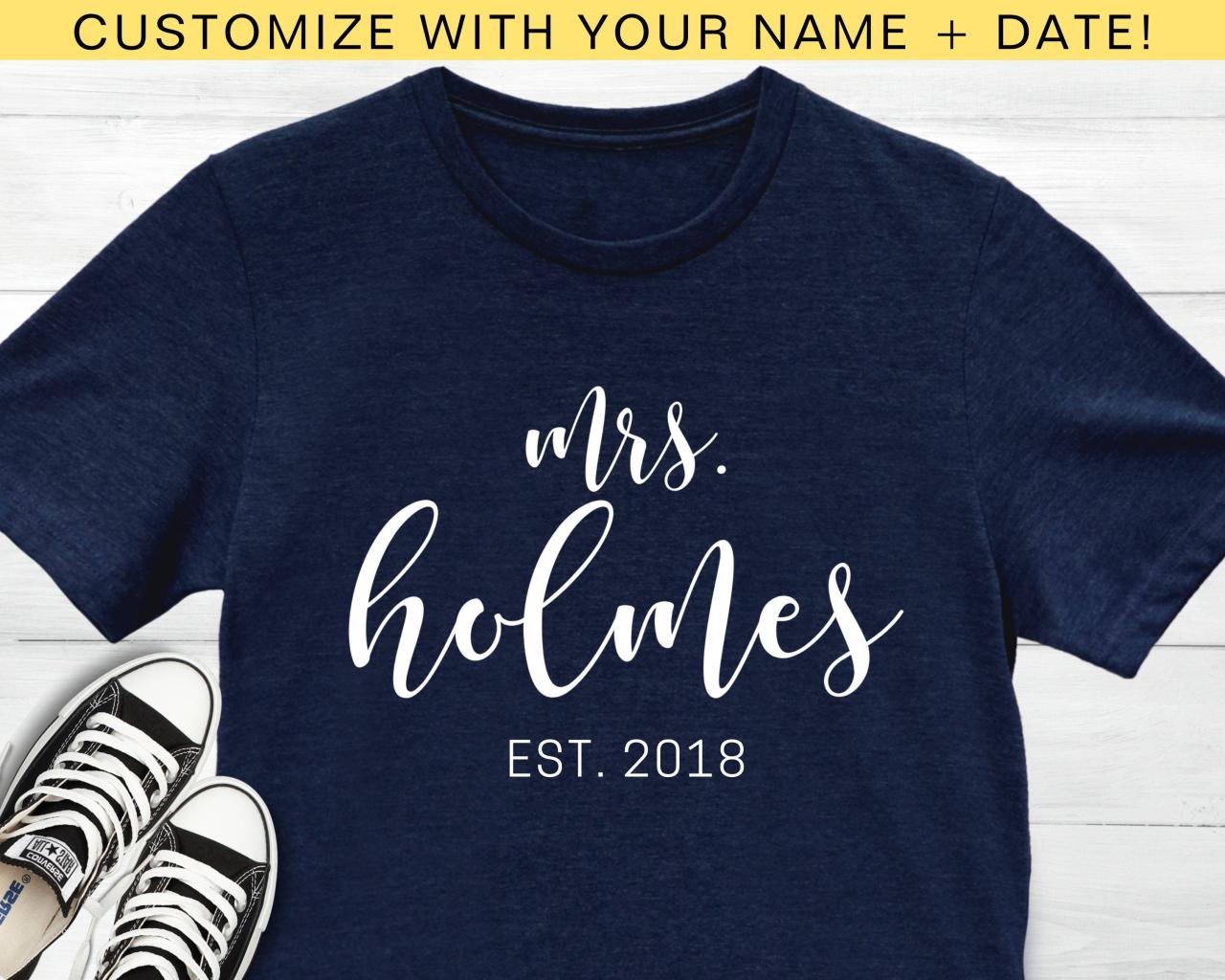 Personalized Future Mrs Shirt, Custom Name And Year, Newlyweds, Couples, Honeymoon, Just Married, Wedding Gift, Bridal Shower, Engagement